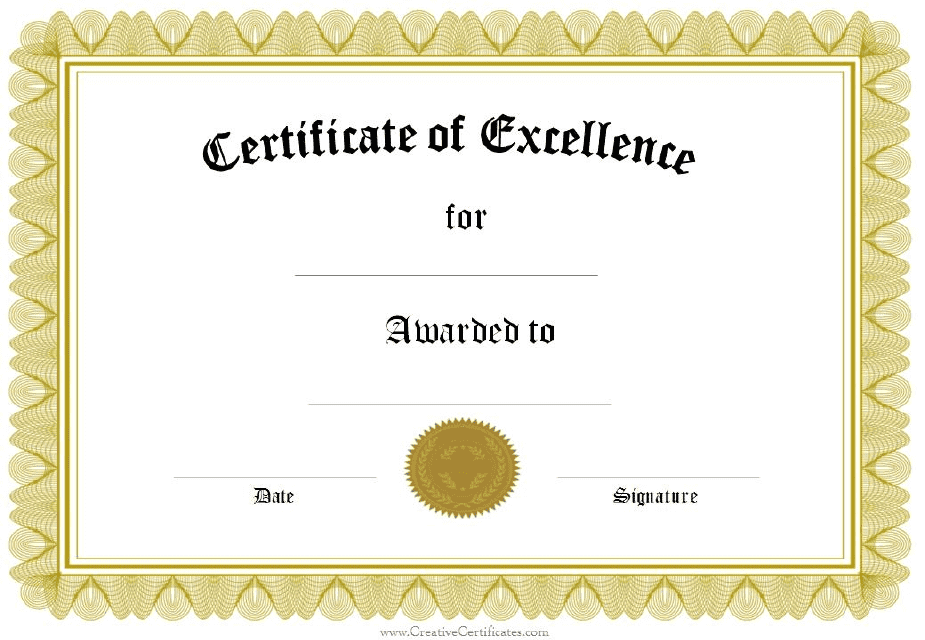 Certificate Of Excellence Template Yellow Download Fillable PDF Templateroller