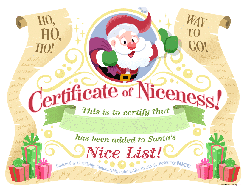 Christmas Certificate of Niceness Template - Preview image