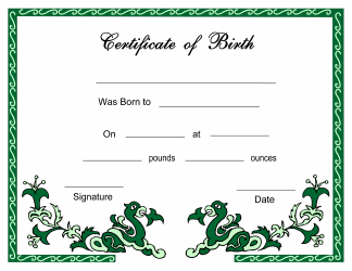 &quot;Green Birth Certificate Template&quot;