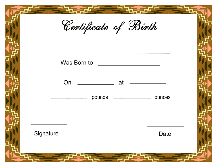 Birth Certificate Template - Brown