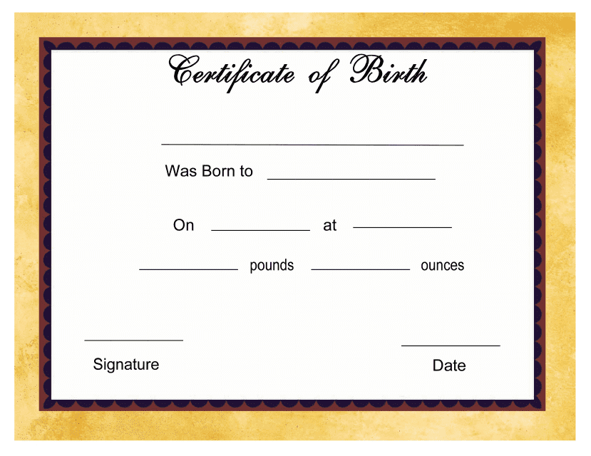 Birth Certificate Template - Yellow