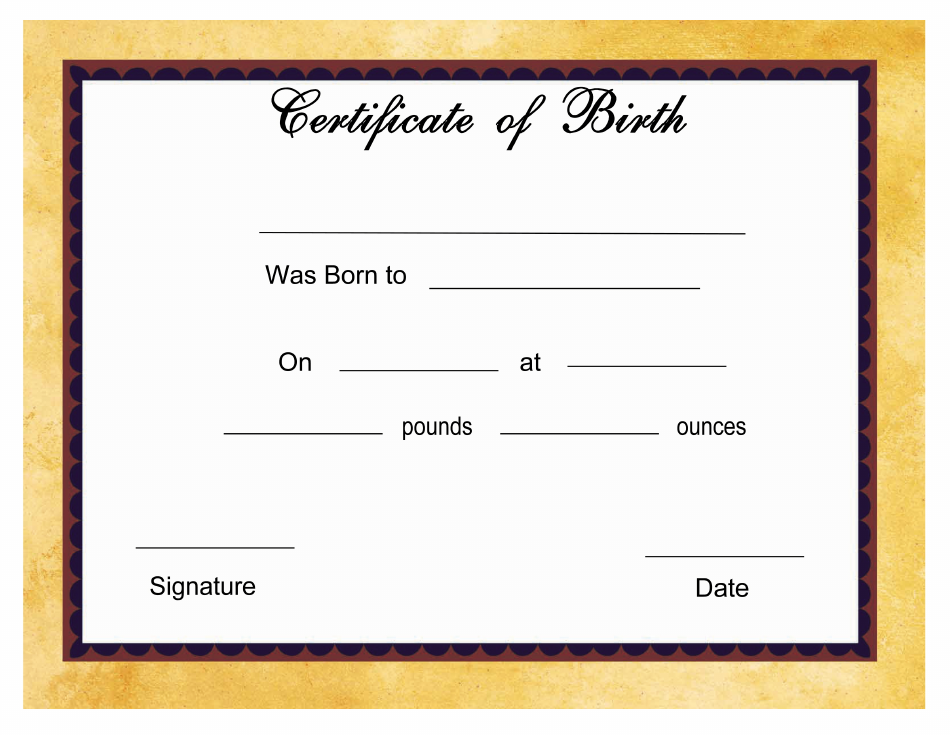 Birth Certificate Template - Yellow Download Printable PDF | Templateroller