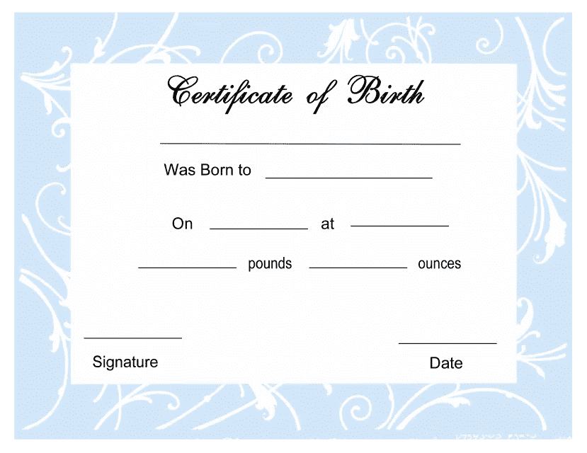 Birth Certificate Template - Blue