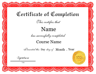Document preview: Red Certificate of Completion Template