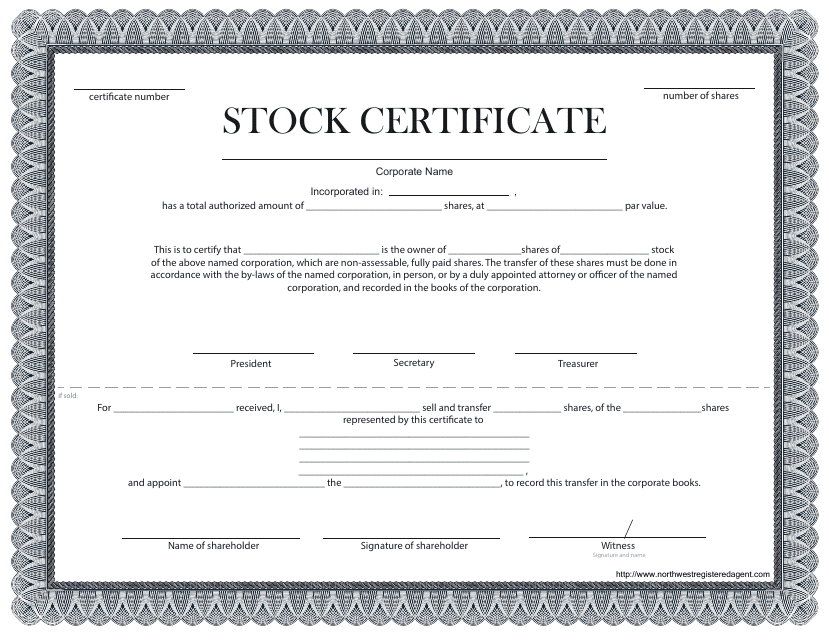 Stock Certificate Template - Grey