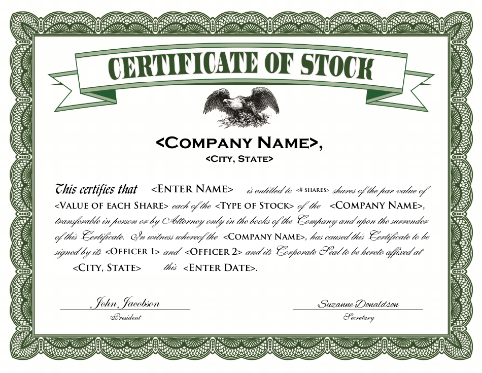 Dark green stock certificate template