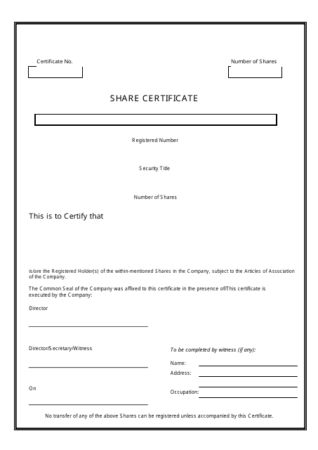 Share Certificate Form