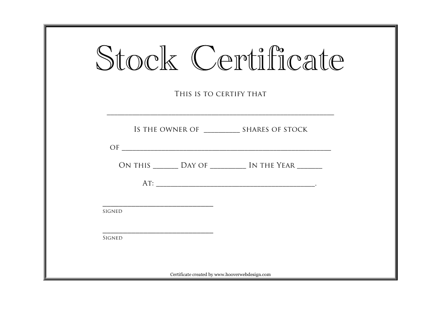 Stock Certificate Template - White and Black Image Preview