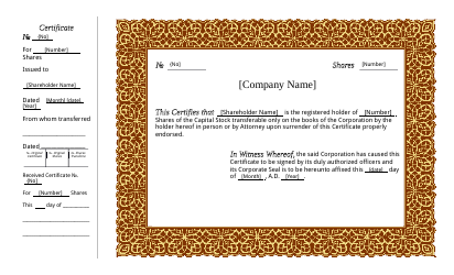 Sample Stock Share Certificate Template