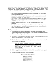 Lost Property Report Form - Dallas, Texas, Page 2