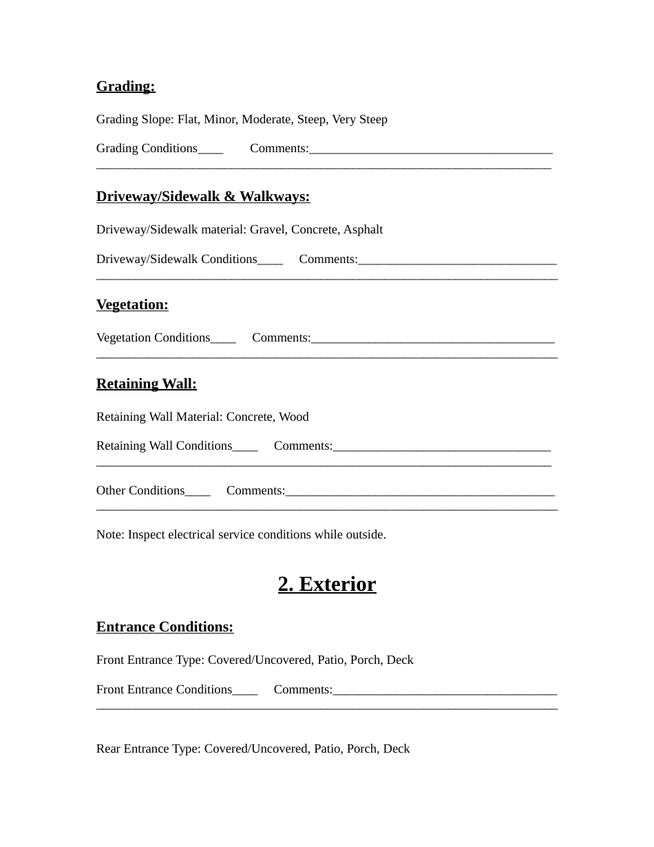Home Inspection Report Form, Page 2