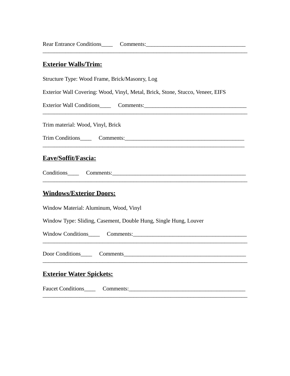 Home Inspection Report Form, Page 3