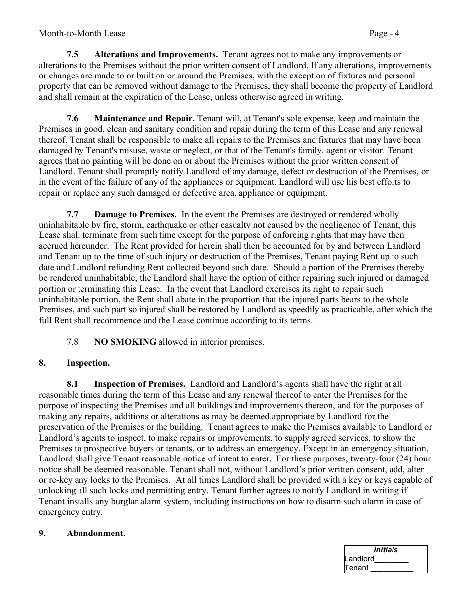 Month-To-Month Lease Agreement Form - Nebraska, Page 4