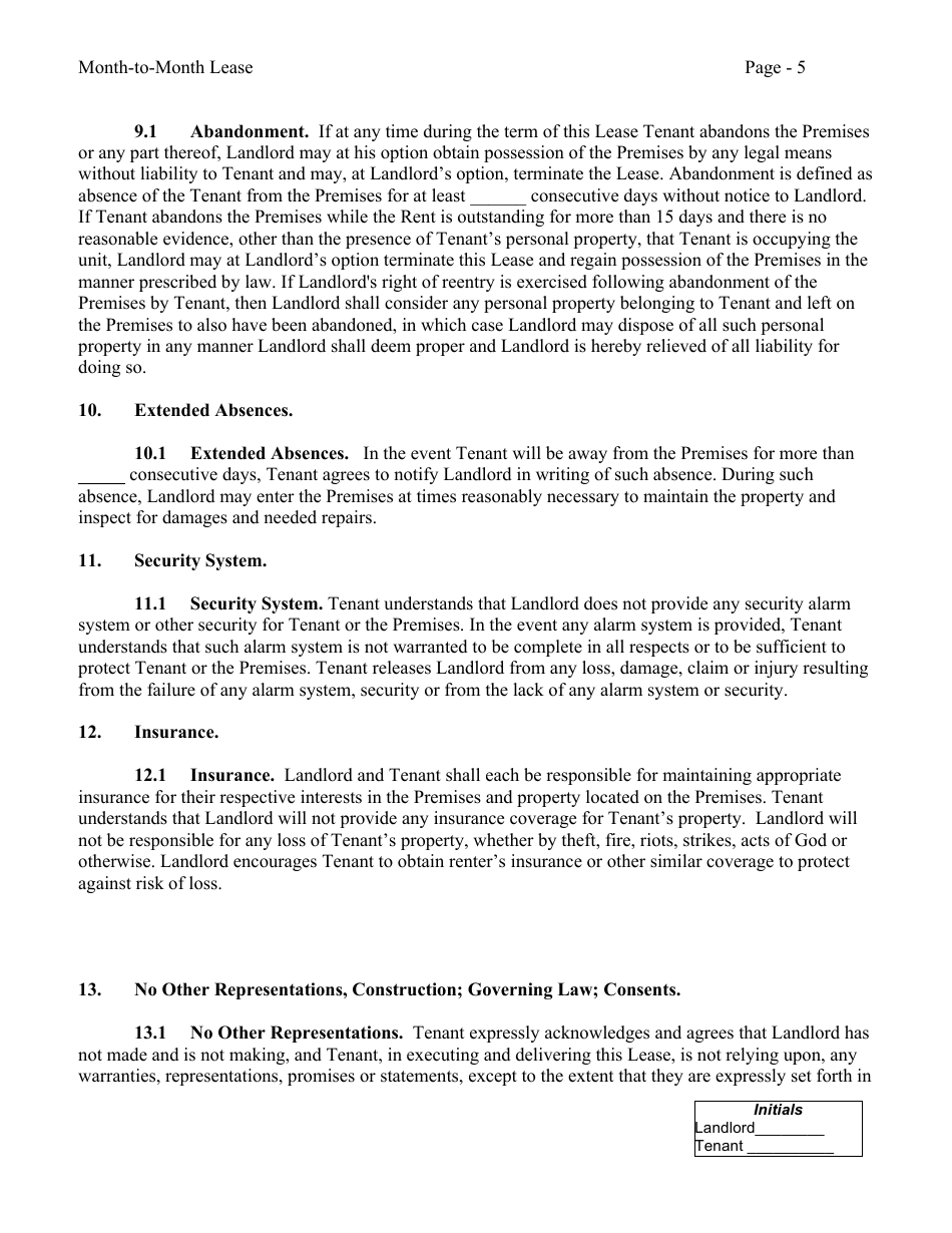 Month-To-Month Lease Agreement Form - Nebraska, Page 5