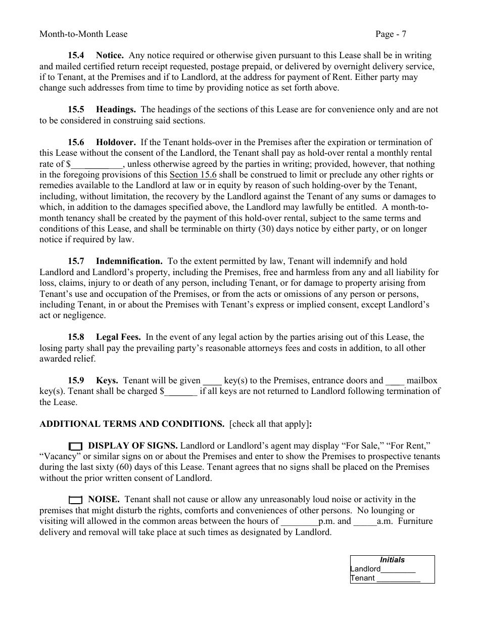 Month-To-Month Lease Agreement Form - Nebraska, Page 7