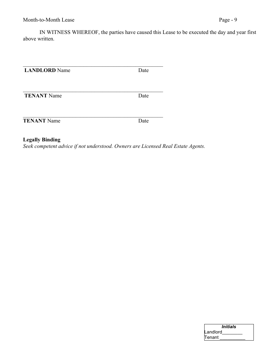 Month-To-Month Lease Agreement Form - Nebraska, Page 9