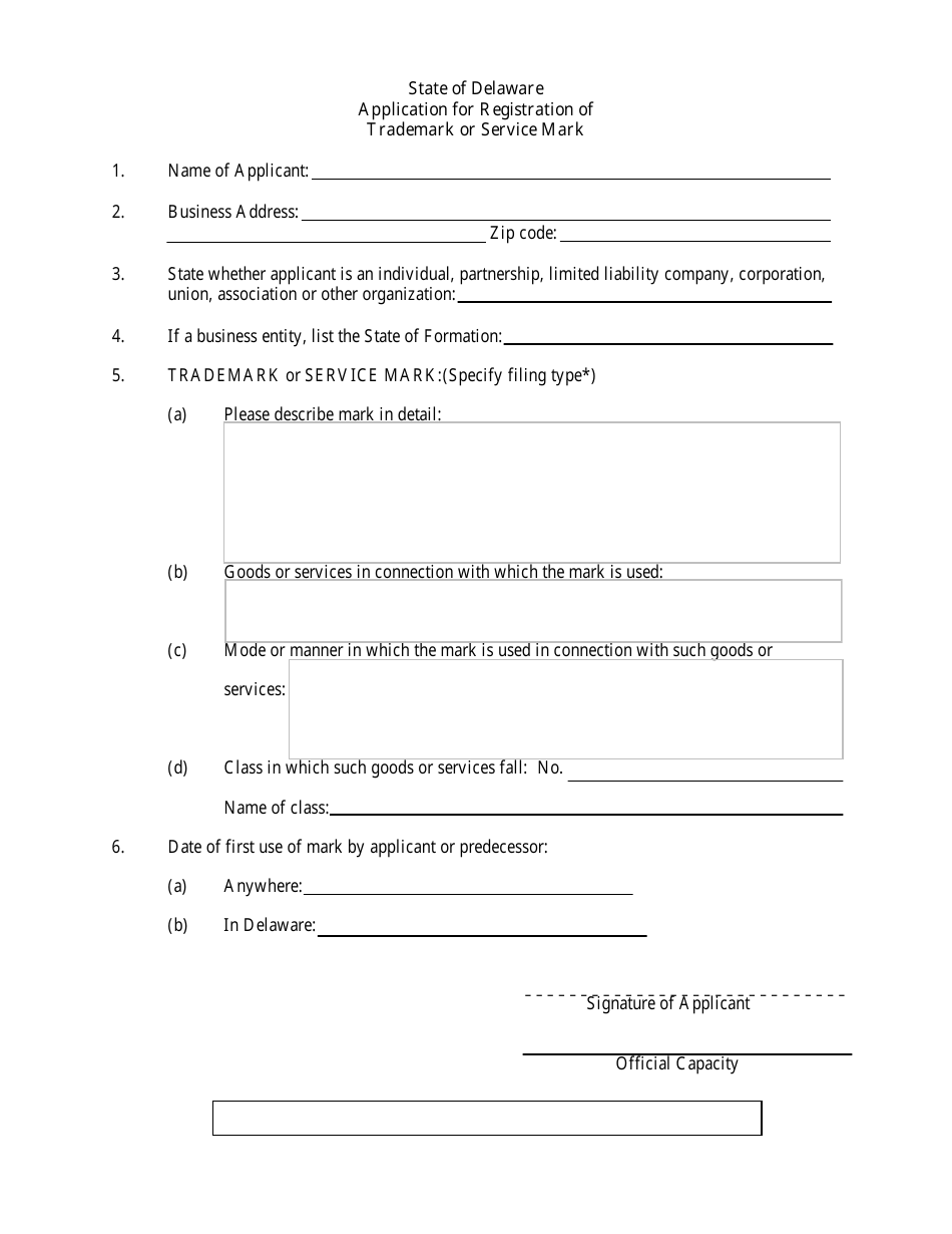 Application for Registration of Trademark or Service Mark - Delaware, Page 3