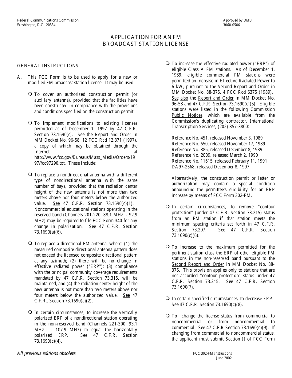 FCC Form 302-FM Application for Fm Broadcast Station License, Page 1