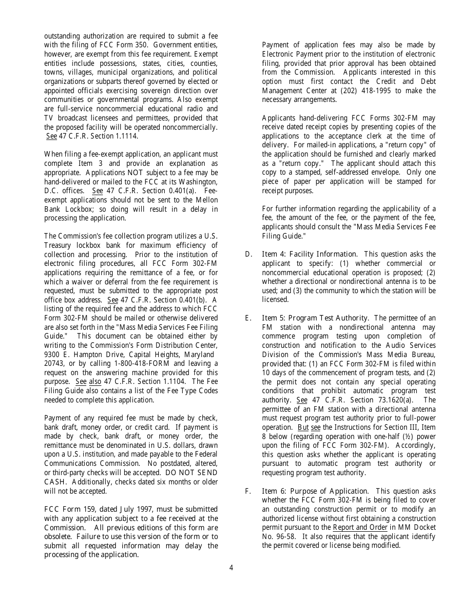 FCC Form 302-FM Application for Fm Broadcast Station License, Page 4