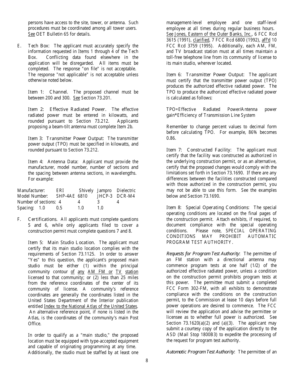 FCC Form 302-FM Application for Fm Broadcast Station License, Page 8