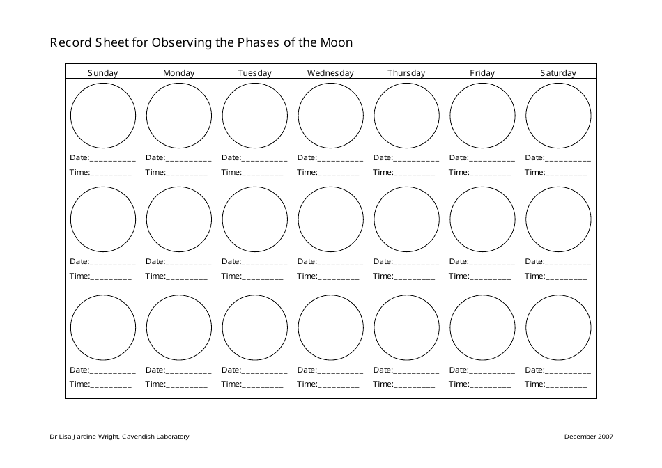 Moon Observation Log Template - Freely Downloadable
