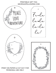 Document preview: Gift Bag Tag Templates - Peace, Love, Adventure
