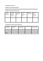 Document preview: Calculating Volunteer Value Template - United Kingdom