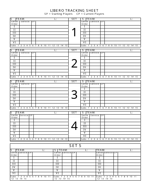 Libero Tracking Sheet Template - Five Sets Preview