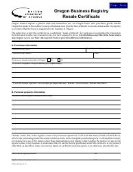 Document preview: Form 150-800-002 Oregon Business Registry Resale Certificate - Oregon