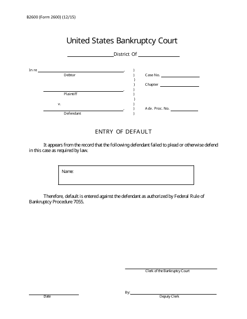 Form B2600 Entry of Default