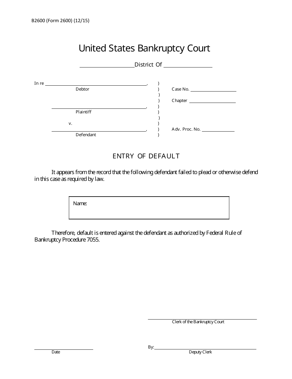 Form B2600 Entry of Default, Page 1