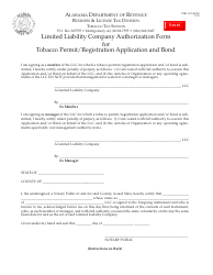 Document preview: Form TOB: LLC-AUTH Limited Liability Company Authorization Form for Tobacco Permit/Registration Application and Bond - Alabama