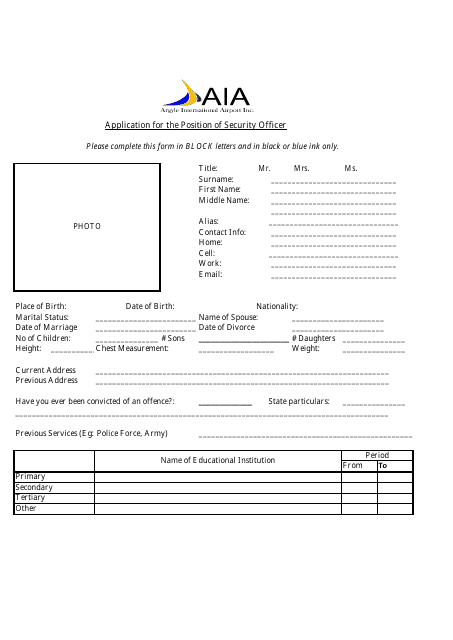 Application for the Position of Security Officer - AIA Document Preview