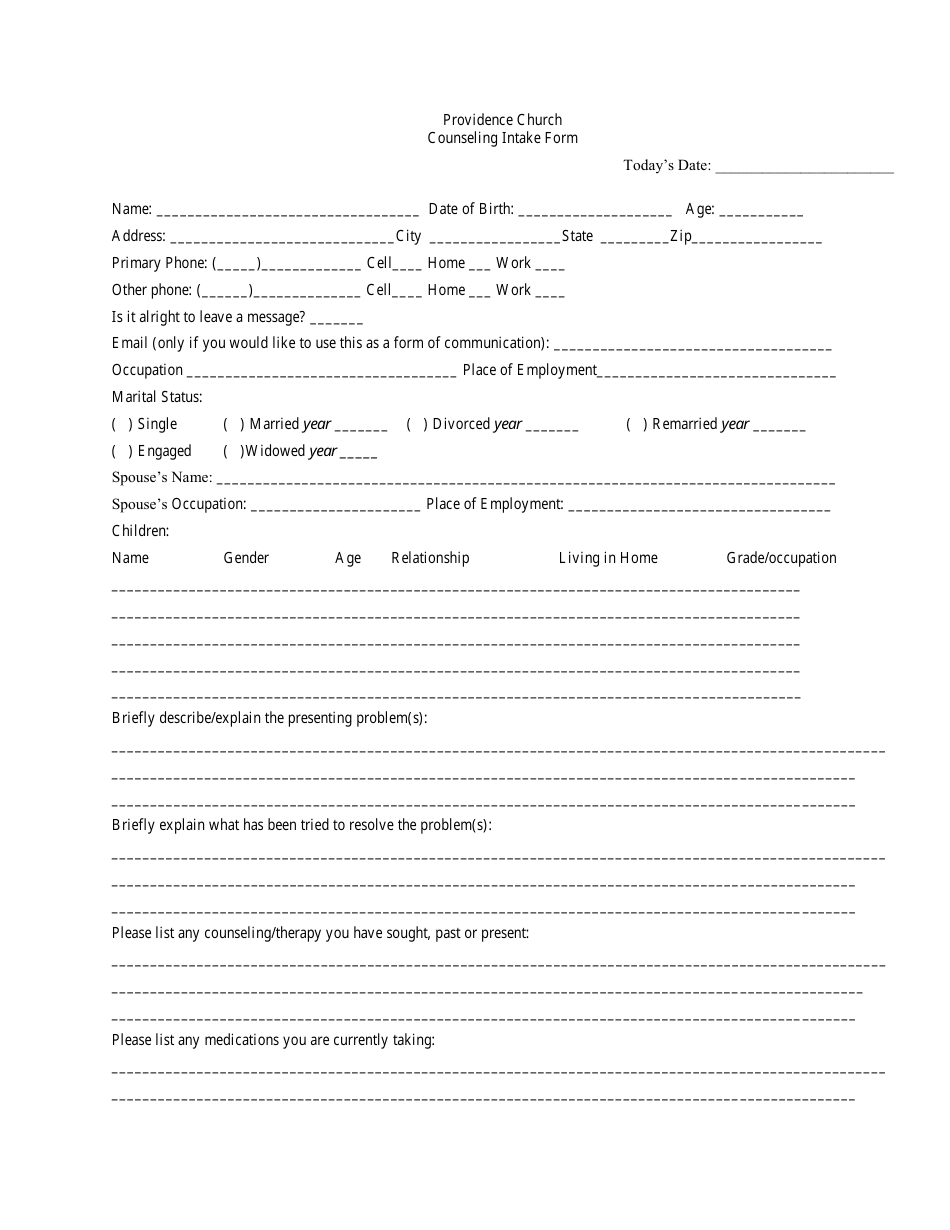 Printable Counselling Intake Form Template