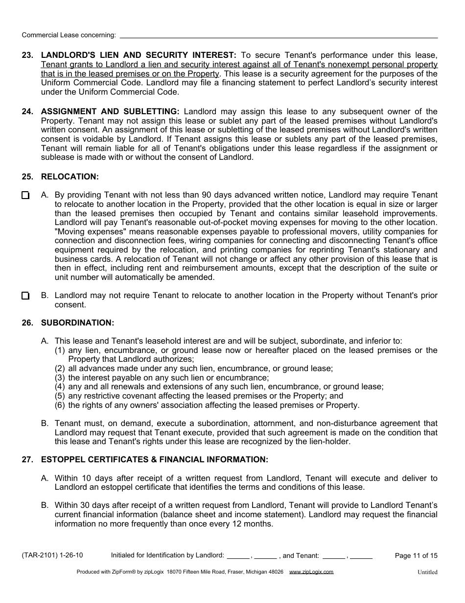 Form TAR-2101 Commercial Lease - Texas Association of Realtors - Texas, Page 11