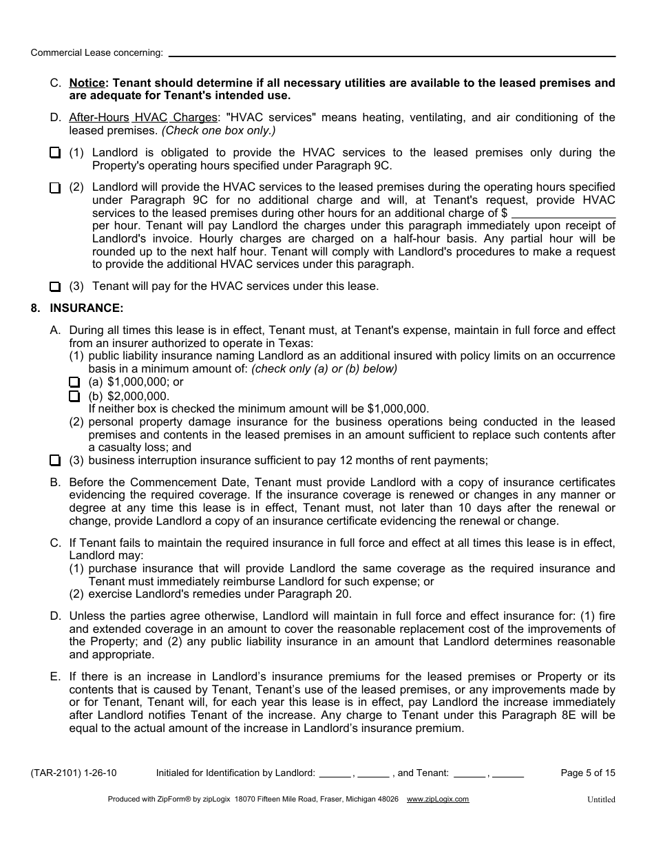 Form TAR-2101 Commercial Lease - Texas Association of Realtors - Texas, Page 5