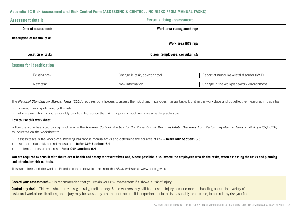 Risk Assessment and Risk Control Form - Australia, Page 1