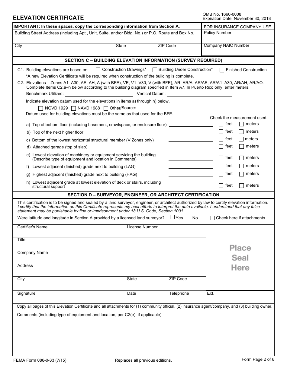 FEMA Form 086-0-33 Elevation Certificate, Page 4