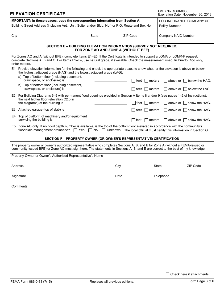 FEMA Form 086-0-33 Elevation Certificate, Page 5