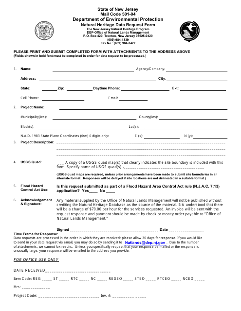 Natural Heritage Data Request Form - New Jersey Download Pdf