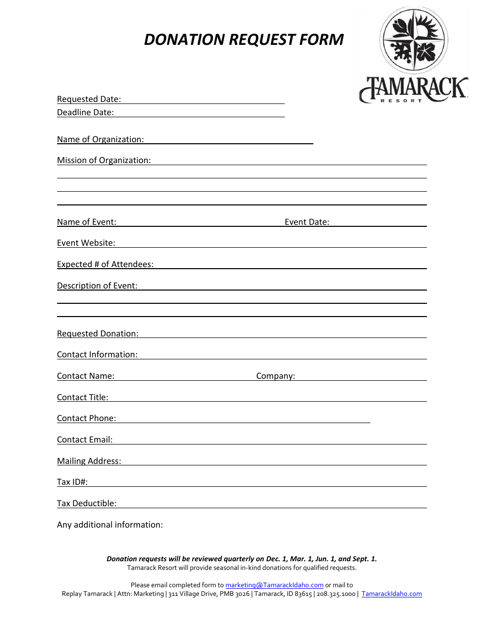 Donation Request Form - Tamarack Resort, Page 1