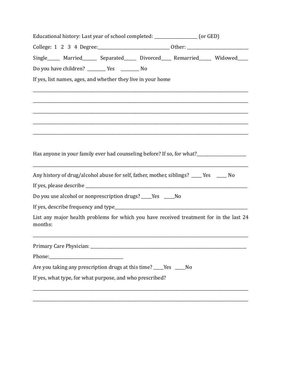 Counseling Intake Form - Fill Out, Sign Online and Download PDF ...