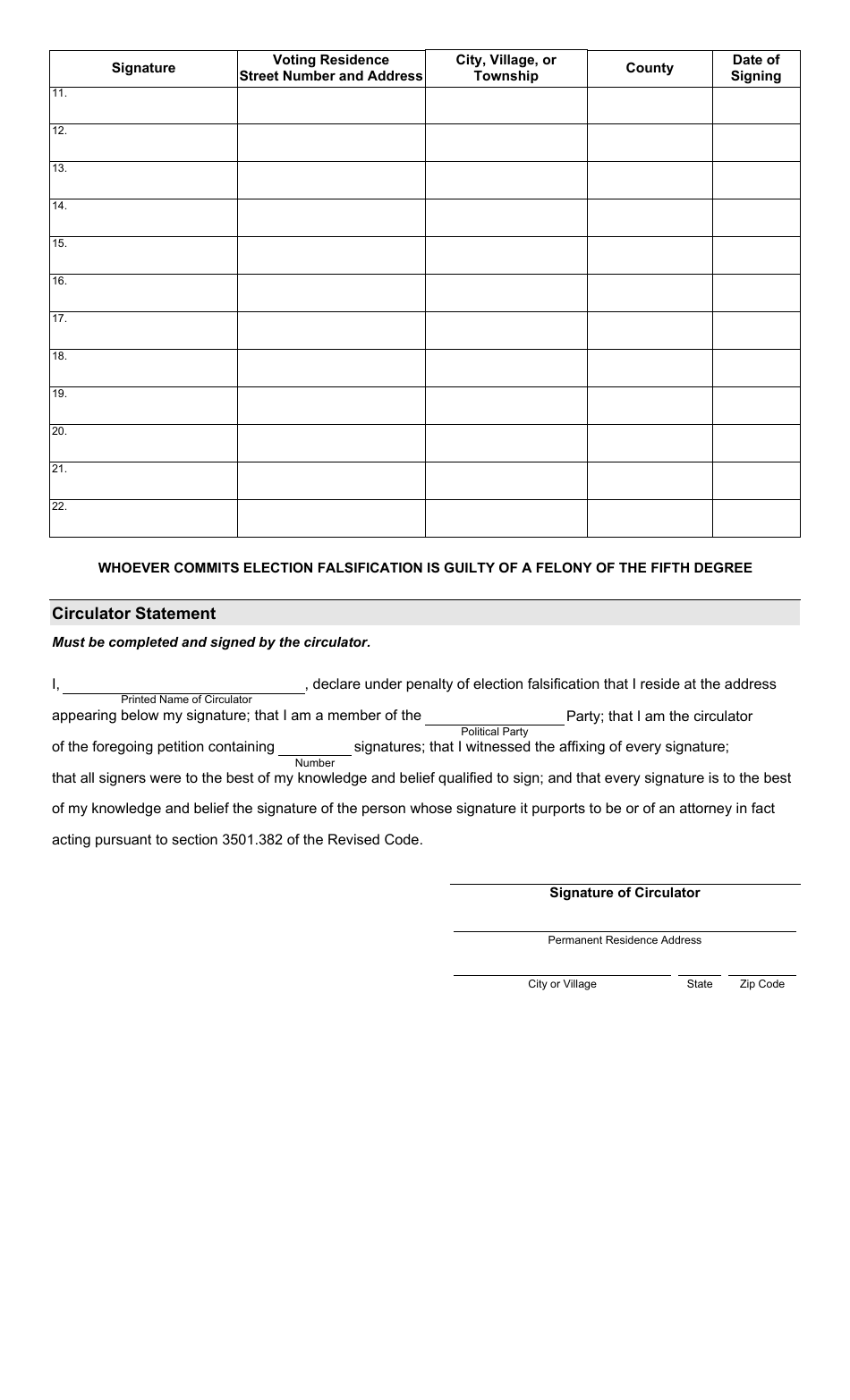 Form 2-F Declaration of Candidacy - Party Primary District Office - State Senator or State Representative - Ohio, Page 2