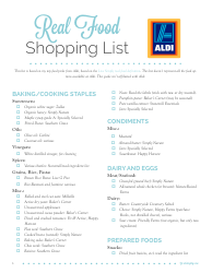 Document preview: Real Food Shopping List Template - Aldi