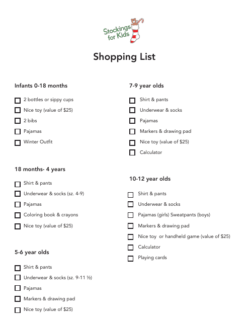 Christmas Shopping List Template for Kids