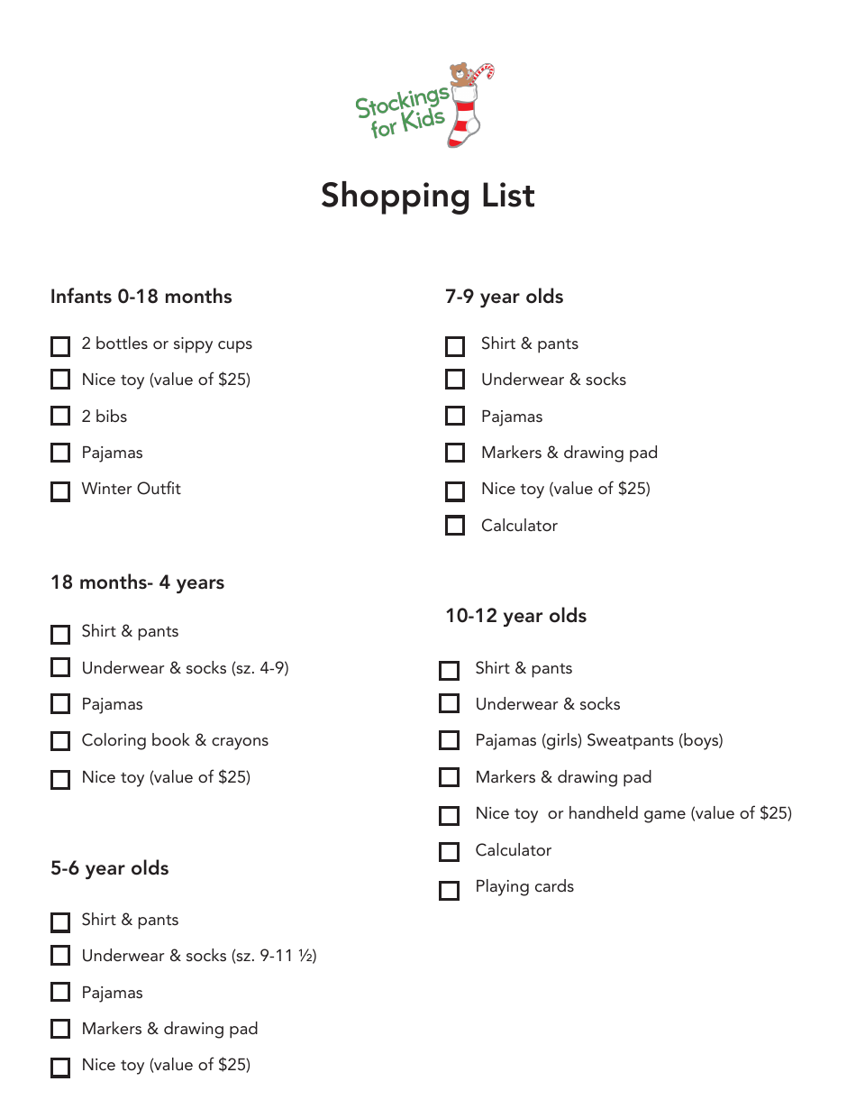 Christmas Shopping List Template for Kids Image Preview