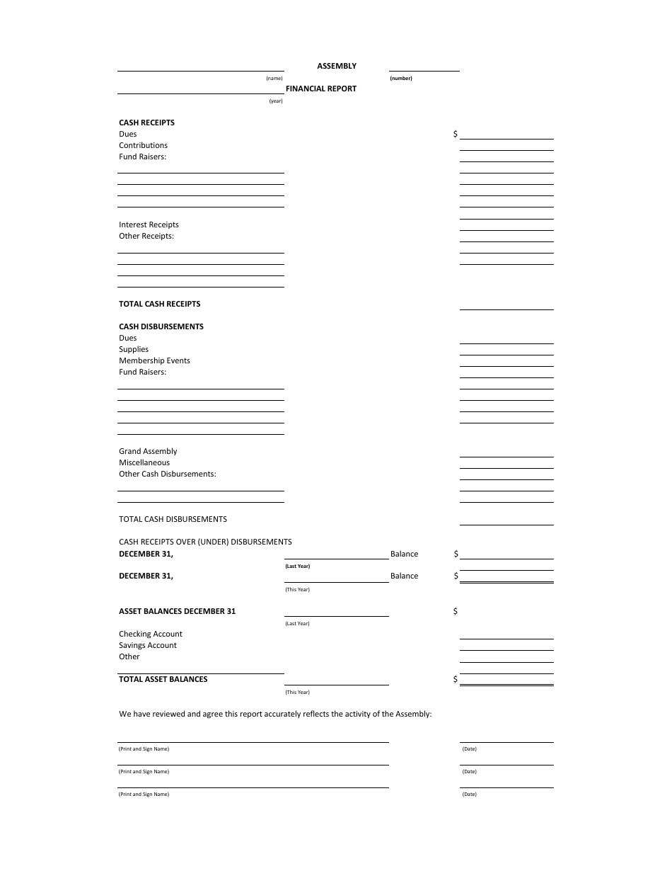 Assembly Financial Report Template, Page 1