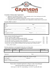 Document preview: Volunteer Ambassador Application Form - Granada Theatre