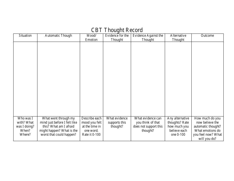 Printable Thought Record Pdf Printable World Holiday