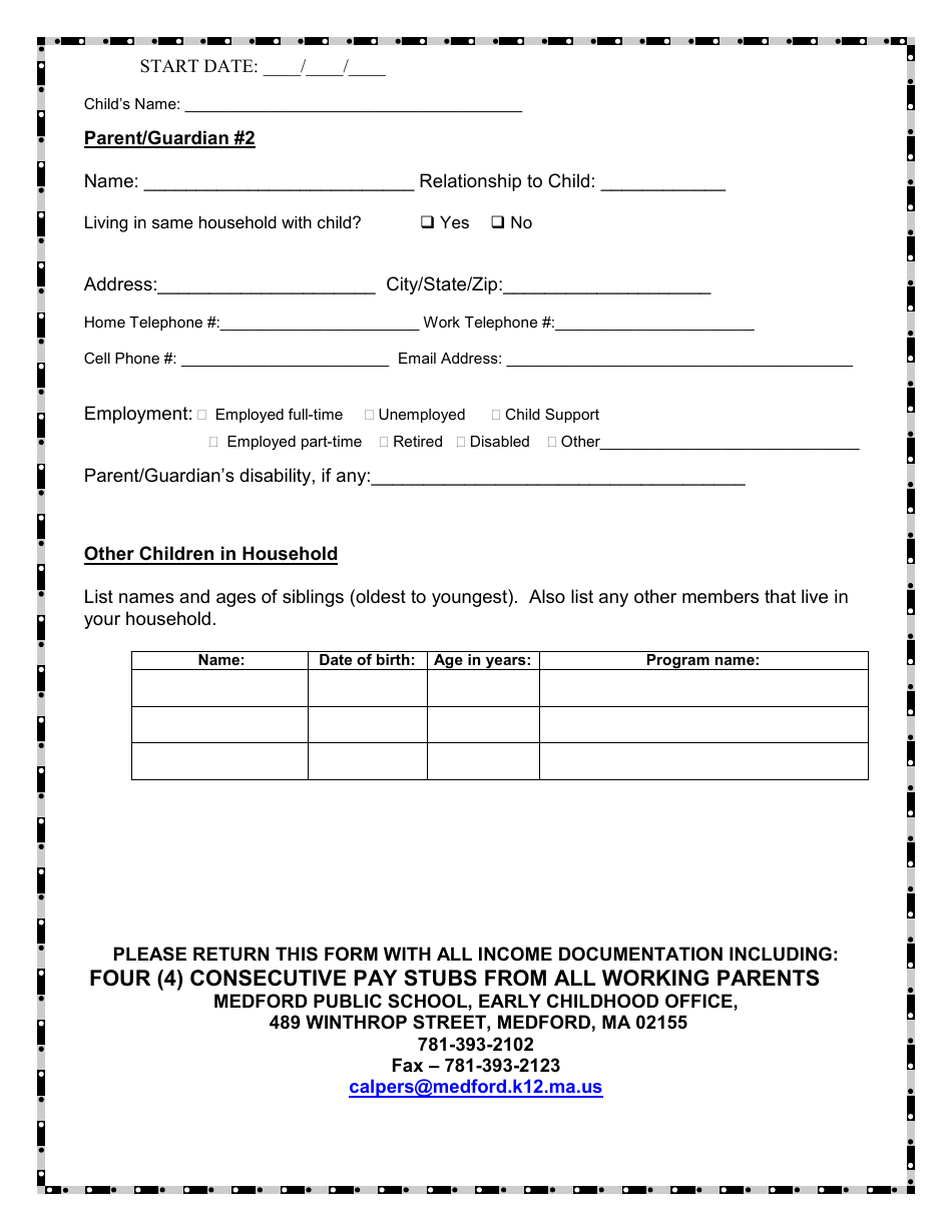 Preschool Intake Form - Medford Public Schools, Page 2